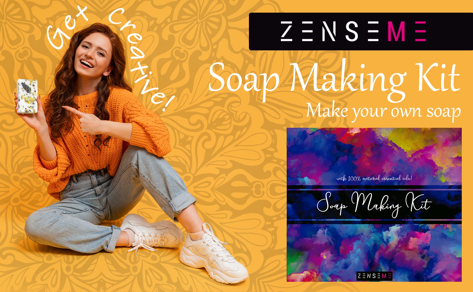 Person holding a soap making kit with ZENSEME